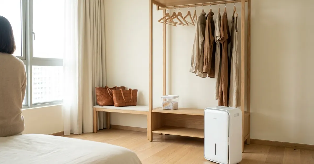 An airy wardrobe with spaced clothes and a moisture absorber to prevent mould