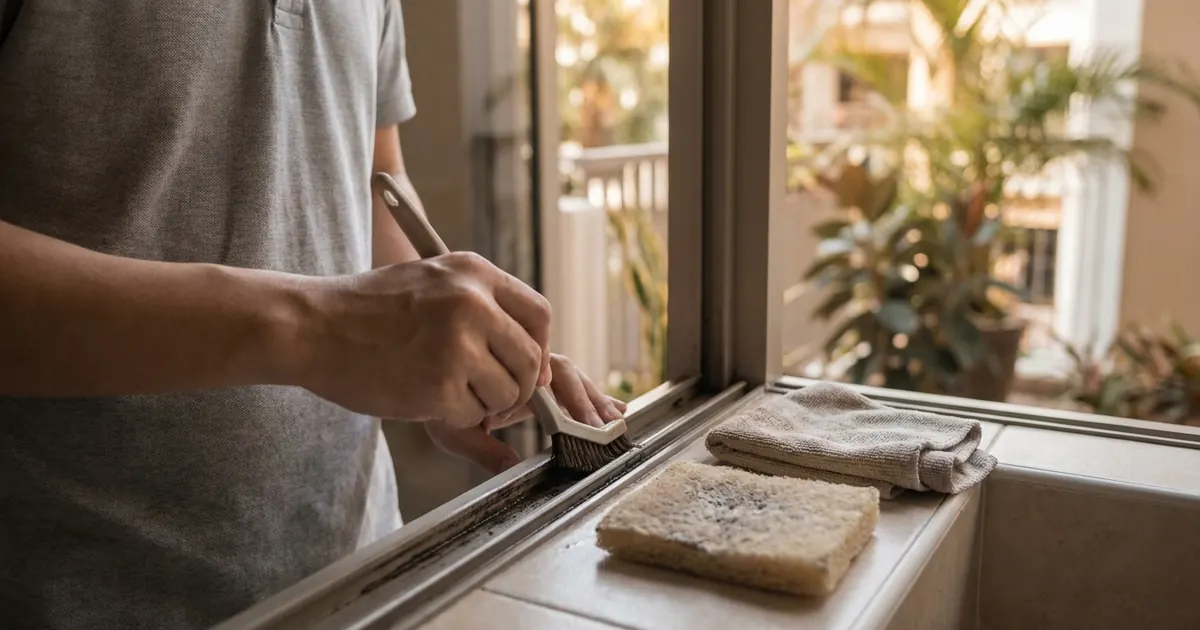 A detail brush cleaning a sliding window track